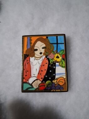 Multicolor Painted Portrait Enamel Brooch - Women Jewelry Brooches